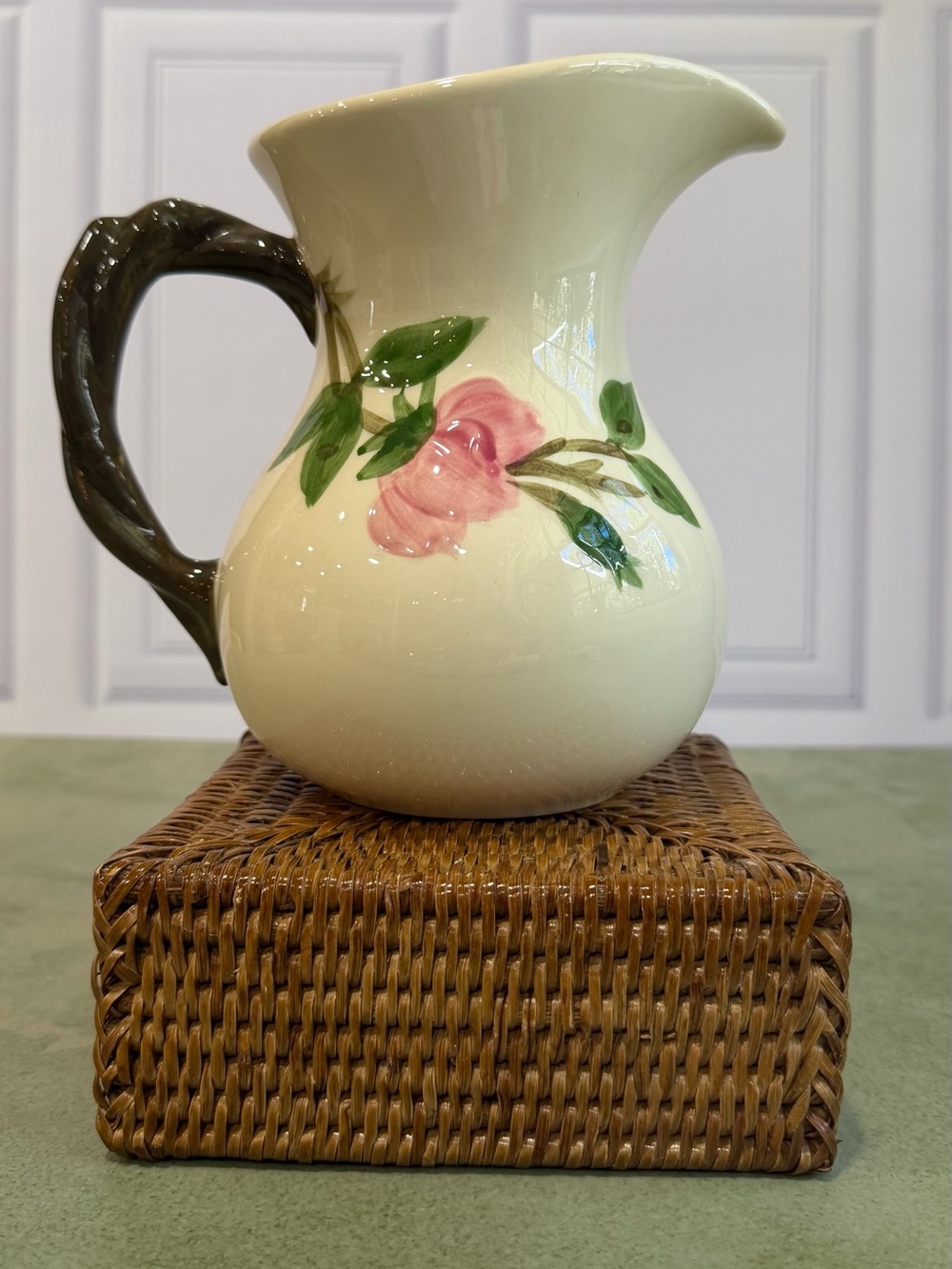 Vintage Franciscan Desert Rose 7” Pitcher Pink Floral Branch Handle